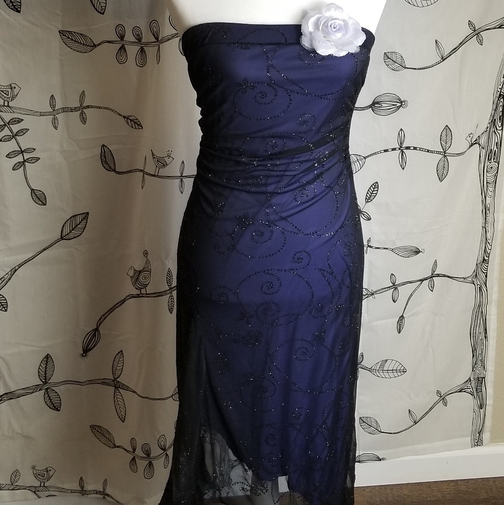 Strapless Sheer Black Sequence Cocktail Dress